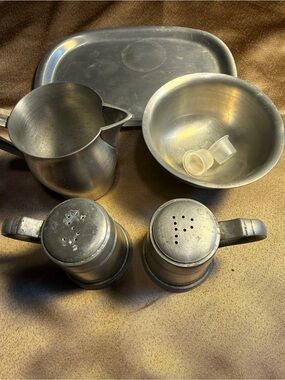 Pewter Salt & Pepper Shakers and Coffee Sugar/Creamer